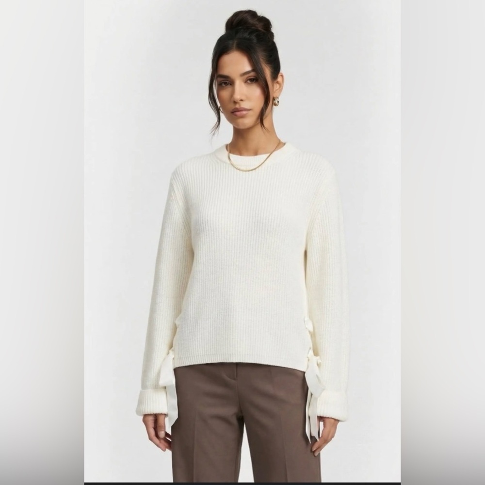 French Connection White Sweater with Side Bows